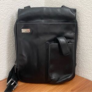 Vintage PERLINA New York Black Genuine Leather Sling Crossbody Bag